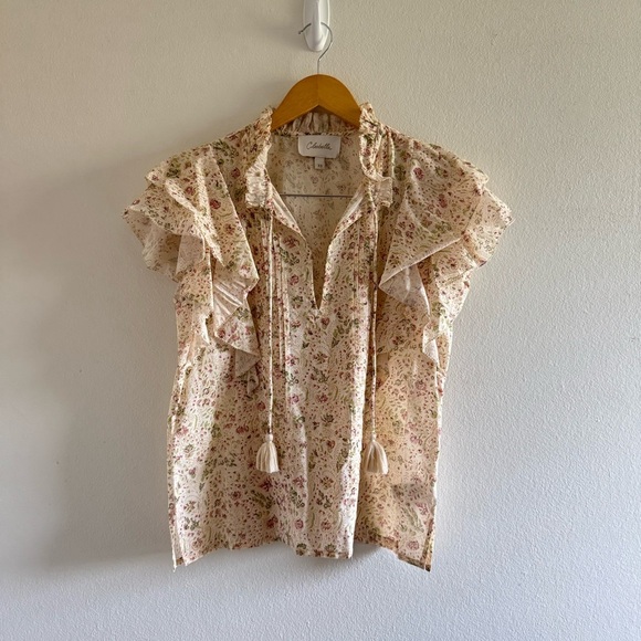 Cleobella Katy Victorian Floral Cream Ruffled Tie Front Blouse size XS - Picture 3 of 12